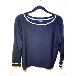 Jones New York Signature Lightweight Black Cream Fine Knit Sweater, SMALL